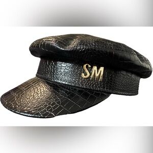 Steve Madden -Black Croc-Embossed Cap with Gold Initials